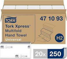 "Tork Xpress" daugiasluoksniai rankšluosčiai, universalūs, balti, skirti "Tork H2" daugiasluoksnei sistemai, rankšluosčiai rankoms, 1 sluoksnis, 20 x 250 lapų, balti