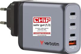 "Verbatim GaN Charger" 100 W, 4 prievadų USB-C įkroviklis, maitinimo adapteris su 3 x USB-C ir 1 x USB-A, greitas įkroviklis, skirtas "Apple MacBook", nešiojamiesiems kompiuteriams, "iPad", "iPhone", "Samsung" ir kt.