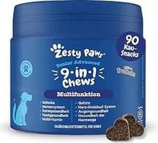 "Zesty Paws" 9-in-1 vitaminai šunims, minkšti skanėstai šunims, sąnarių ir kaulų apsauga šunims, gliukozaminas ir chondroitinas, smegenys, žarnyno veikla, oda ir gera savijauta visiems šunims, pakuotė po 90 vnt.