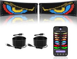 2 x LED akys, 37 x 9 cm, velnio akys LED švieslentė su "Bluetooth" programėle, USB 5 V, LED slinktis reklamai ir vakarėlių dekoravimui