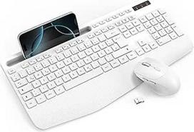 Belaidis klaviatūros ir pelės rinkinys, ergonomiška pilno dydžio klaviatūra su riešo atrama, telefono laikikliu, miego režimu, tyli 2,4 GHz belaidė klaviatūra ir pelė, skirta "Windows", kompiuteriui, nešiojamajam kompiuteriui, asmeniniam kompiuteriui - ba