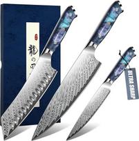DRAGON RIOT peilių rinkinys 3 dalių itin aštrių virtuvinių peilių rinkinys su ergonomiška medine rankena, japoniškų virtuvinių peilių rinkiniai, įskaitant virėjo peilį, "Santoku" peilį, komunalinį peilį