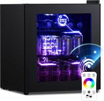 HCK 48L mini šaldytuvas su stiklinėmis durimis, tylus 39 dB, "Cyberpunk" gėrimų šaldytuvas su nuotoliniu būdu valdomu RGB LED apšvietimu, butelių šaldytuvas, mini šaldytuvas 0-15 °C, skirtas žaidimų dekoracijoms, mini baras, juodas