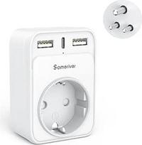 Kelionės adapteris Indija-Vokietija, kištukinis kelionių adapteris su 2 USB 1USB C (3A) lizdo D tipo adapteriu Šri Lankai, Indijai, Nepalui, Indijos sieninis įkroviklis, įkrovimo stotelė
