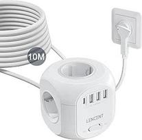 LENCENT 4 krypčių kištukinis lizdas, plokščias kištukas, kištukinis kištukinis kubas, 8-in-1 maitinimo juostelė, su 3 USB A ir 1 USB C prievadais, 10 metrų ilgio laidas, skirtas sieniniam kištukiniam lizdui
