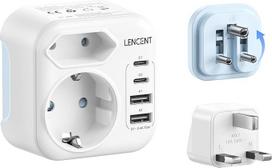 LENCENT D ir G tipo kombinuotas kelioninis adapteris su 2 USB-C ir 2 USB-A prievadais Maldyvų Šri Lanka Tanzanija Zanzibaras Gana Kelioninis kištukinio lizdo adapteris Maitinimo adapteris