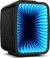 Mini šaldytuvas, 4 l / 6 skardinės, tylus mini šaldytuvas, 7 RGB šviesos režimai, 2-in-1 šaldymo ir šildymo funkcija gėrimams ir odos priežiūrai, AC 220 V / DC 12 V, mini šaldytuvas žaidimams, biurui, automobiliui (juodas)
