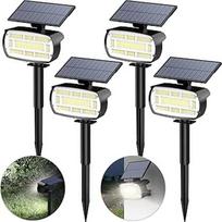 Saulės žibintai lauke, 4 136 LED saulės prožektorių pakuotė su reguliuojamu skydeliu, 6500 K šaltai baltos spalvos saulės sodo žibintai, IP65 atsparūs vandeniui, 3 ryškumo režimai, saulės žibintai, skirti naudoti lauke