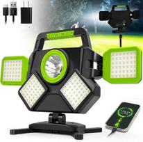 SYLSTAR LED prožektoriaus baterija 55 W, 5000 LM magnetinė LED darbo šviesa, statybos prožektoriaus baterija sulankstoma ir pasukama 360° kampu, 6 režimai, statybvietės lempa dirbtuvėms, statyboms, stovyklavimui