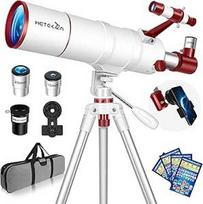 Teleskopas suaugusiesiems ir pradedantiesiems, 90 mm veikimo, 550 mm židinio nuotolis, nešiojamasis refraktoriaus teleskopas (22X-165X) su 3x Barlow objektyvu, AZ trikoju, mobiliojo telefono adapteriu, nešiojimo krepšeliu ir dekoratyviniais elementais