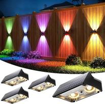 VOLISUN Saulės tvoros žibintai Lauko 4 pakuotės 9 spalvų režimai RGB Saulės sodo žibintai Vandeniui atsparūs IP65 ryškūs tvoros saulės žibintai, skirti lauko terasos vartų kiemo kelio apdailai (juoda)