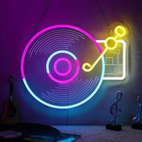 YuanDian Record Player Neon Sign, Dimmable Music LED Light Sign, USB Operated for Bedroom, Bar, Club, Music Studio, Wall Decoration, Birthday Party Gifts for Music Lovers