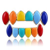 Gold-Plated Colorful Glossy Fang Grillz - Hip Hop Fashion Tooth Jewelry auksas
