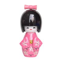 Tradicinė japoniška Geišos lėlė Kimono, Miniatiūrinė statulėlė, 4,7 colio medinė azijietiška Kabuki figūrėlė, Stalo figūrėlė barui rožinė raudona spalva