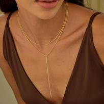 Chic Copper Lasso Choker: Layered 14K Sparkling Versatile Double Chain Geometric Tassel Y Necklace