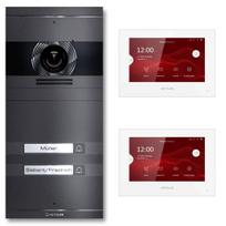 VDM10 2.0 video domofonas | Pilnas komplektas su keičiamu vardiniu skydeliu | 2 skambinimo mygtukai | Plug & Play | DB 703 Blizgi geležis | Neo