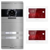 VDM10 2.0 video domofonas | Pilnas komplektas su keičiamu vardiniu skydeliu | 2 skambinimo mygtukai | Plug & Play | RAL 9007 Pilka | Neo