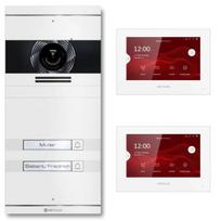 VDM10 2.0 video domofonas | Pilnas komplektas su keičiamu vardiniu skydeliu | 2 skambinimo mygtukai | Plug & Play | RAL 9016 Balta | Neo