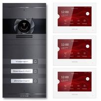 VDM10 2.0 video domofonas | Pilnas komplektas su keičiamu vardiniu skydeliu | 3 skambinimo mygtukai | Plug & Play | DB 703 Blizgi geležis | Neo