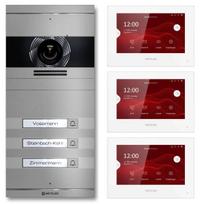 VDM10 2.0 video domofonas | Pilnas komplektas su keičiamu vardiniu skydeliu | 3 skambinimo mygtukai | Plug & Play | RAL 9007 Pilka | Neo