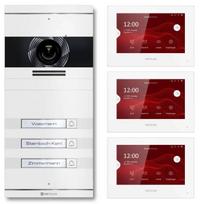VDM10 2.0 video domofonas | Pilnas komplektas su keičiamu vardiniu skydeliu | 3 skambinimo mygtukai | Plug & Play | RAL 9016 Balta | Neo