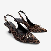 U1R Leopard Print Slingback Kitten Heel Stilettos - Women's Closed-Toe Pointed Sandals 2025 40 leopardo rašto spalva