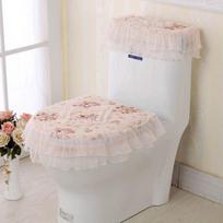 European Style Universal Double-Sided Toilet Seat Cover Set with Zippered Lace Fabric, Three-Piece, All-Season Mat