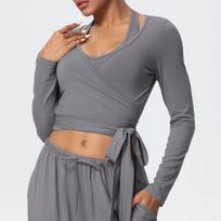 Brushed Long Sleeve One-Piece Tie-Up Yoga Wear for Outdoor Sports Medium
