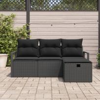 vidaXL Sodo Sofų Rinkinys su pagalve 4 pcs Juoda Poli ratanas