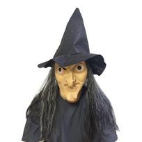 Helovino latekso raganos kaukė rekvizitas, minkšta, tampri, scenos pasirodymams, daugiafunkcis aksesuaras su plaukais ir skrybėle, Cosplay kostiumas