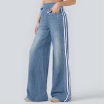Women's Versatile High Street Retro Washed Blue Side Striped Jeans S mėlyna