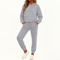 Women's Fashion Casual Solid Color Loose Hooded Sweatshirt Suit XXL geltona