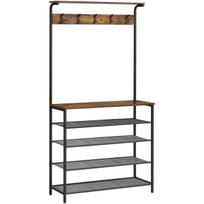 Pramoninio stiliaus metalinis drabužių stovas su batų dėžėmis – rūdintas rudas, 183 cm