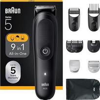 "Braun All-in-One Trimmer Set 5", "9-in-1 Multigroom", barzdos kirptuvas, veido, galvos ir kūno plaukų kirptuvas, 120 min. baterija, 14 ilgių (0,5-21 mm), atsparus vandeniui, AIO5540, juodas