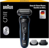 "Braun Series 5" elektrinis skustuvas vyrams su 50 minučių veikiančiu akumuliatoriumi, +2 priedais, belaidis drėgnas ir sausas skustuvas vyrams, pagamintas Vokietijoje, atsparus vandeniui, 52-B1650s, mėlynas