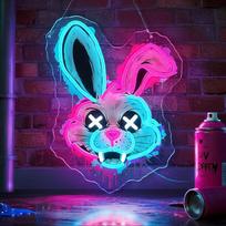 "Doodle Rabbit" neoninis ženklas dekoravimui, "Cyberpunk" UV LED neoninės šviesos kabantis ženklas USB valdomas su reguliuojamu jungikliu, skirtas žaidimų kambariui, miegamajam, miegamajam ir svetainei