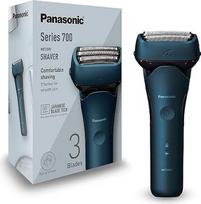 "Panasonic Series 700" ES-ALT4B 3 peiliukų drėgnas ir sausas skustuvas vyrams, nešiojamasis belaidis vandeniui atsparus barzdos tankio jutiklis, lanksti skutimosi galvutė, sulankstomas trimeris, tamsiai mėlynas