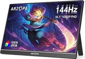 ARZOPA Z1FC 16,1 colio 144 Hz nešiojamasis monitorius su vienu stovu, 100 % sRGB 1920 x 1080P FHD HDR 144HZ žaidimų monitorius, itin plonas akių apsaugos išorinis antrasis ekranas nešiojamajam kompiuteriui/PC/Mac/PS3/4/5/Xbox