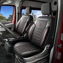 Automobilio sėdynių užvalkalai universalūs 1+1 "Fiat Ducato", "Peugeot Boxer", "Citroen Jumper" (2014-2026) "Opel Movano C" (2022-2026) Pique audinys, juoda/raudona, automobilio sėdynių užvalkalų komplektas ir tvirtinimo rinkinys