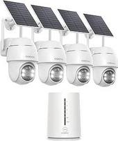 COOAU 4MP lauko stebėjimo kamerų rinkinys - 365 dienų su saulės kolektoriumi - 2,5K belaidžio stebėjimo kamera su 64G vietine atmintimi | 360 laipsnių panorama | 4 LED spalvotas naktinis matymas (keturių kamerų rinkinys)