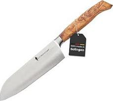 Profesionalus 16 cm "Santoku" virtuvinis peilis su alyvuogių medžio rankena - ergonomiškas 100 % nerūdijančio plieno virėjo peilis, skirtas profesionaliems ir mėgėjams virėjams - idealiai tinka mėsai, vaisiams ir