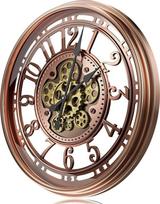 Sieninis laikrodis didelis 53 cm su judančia pavara, derliaus retro pramoninis metalinis sieninis laikrodis romantiški numeriai kambariui namuose virtuvėje miegamajame biure mokykloje (retro raudona)