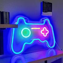 SOLIDEE neoninis ženklas Žaidimų neoninis ženklas Dimmable Light Advertising LED Room Decoration Gamepad Luminous Font for Wall Game Room Playroom Teenager's Room Bar Gift Party Decoration (Blue)