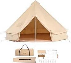 VEVOR Bell Tent 3 x 2 m jurtos palapinė TC medvilnė ir tvirti geležiniai stulpai su PVC paklode Stovyklavimo palapinė 4 asmenų šeimyninė palapinė 8 langai Grupinė palapinė lauko nuotykių palapinė