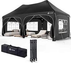 VOUNOT 3x6m Pavillon Wasserdicht mit 6 Seitenwänden, Faltpavillon Stabil, Partyzelt Winterfest, UV-Schutz 50+, Gartenzelt Faltbar mit 6 Sandsäcken und Tragetasche, Schwarz