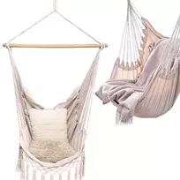 Pakabinama kėdė hamakas 95 cm, smėlio spalvos