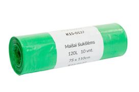 Žali šiukšliu maišai PLASTA 120 l, 10 vnt