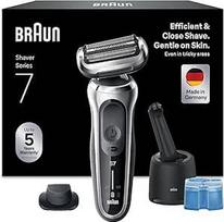 "Braun Series 7" elektrinis skustuvas "360° Flex" su valymo stotele, trimeriu ir skustuvu Vyriškas elektrinis, drėgnas ir sausas, skustuvas, sausas skustuvas, pagamintas Vokietijoje, 71-S7200cc, sidabrinės spalvos
