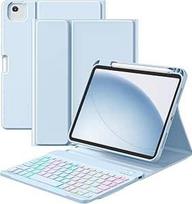 "Vobafe" dėklas su klaviatūra, suderinamas su "iPad A16 11 Generation 2025/10 Gen 2022" 10,9 colių, "Air 11 Inch M3/M2", "Air 5th/4th", "Pro 11 4/3/2/1", spalvotas apšvietimas, nuimamas, QWERTZ, su rašiklio laikikliu