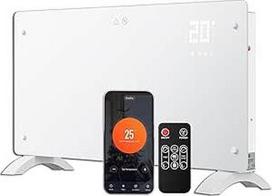 DONYER POWER 2000 W konvektorinis šildytuvas, itin plonas sieninis arba laisvai pastatomas, 24 val. laikmačio nuotolinio valdymo pultas su "WiFi" ryšiu, itin baltas stiklo skydelis